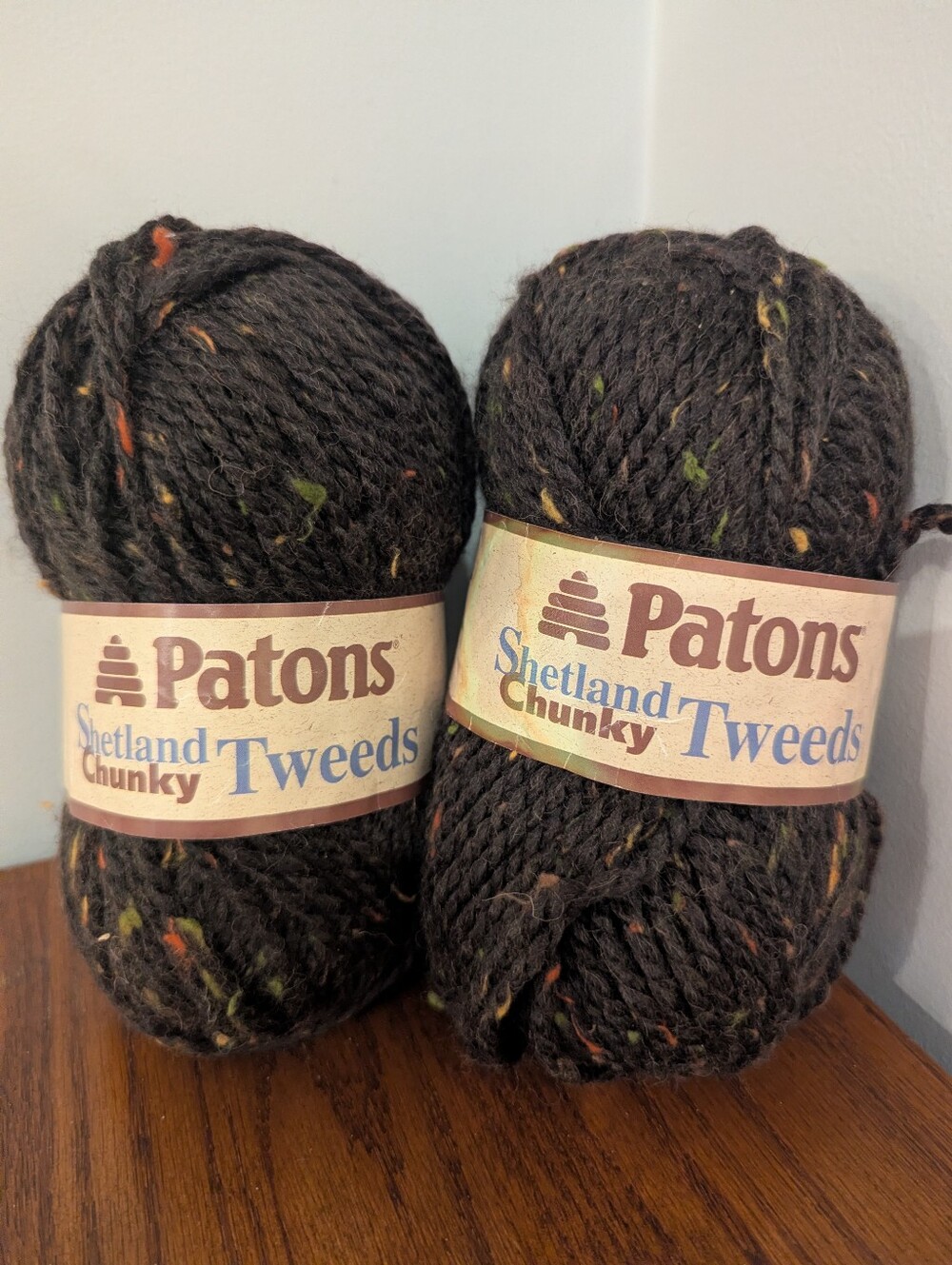 Vintage Patons Yarn Shetland Tweeds Chunky Yarn - Earthy Brown with Flecks 2x85g